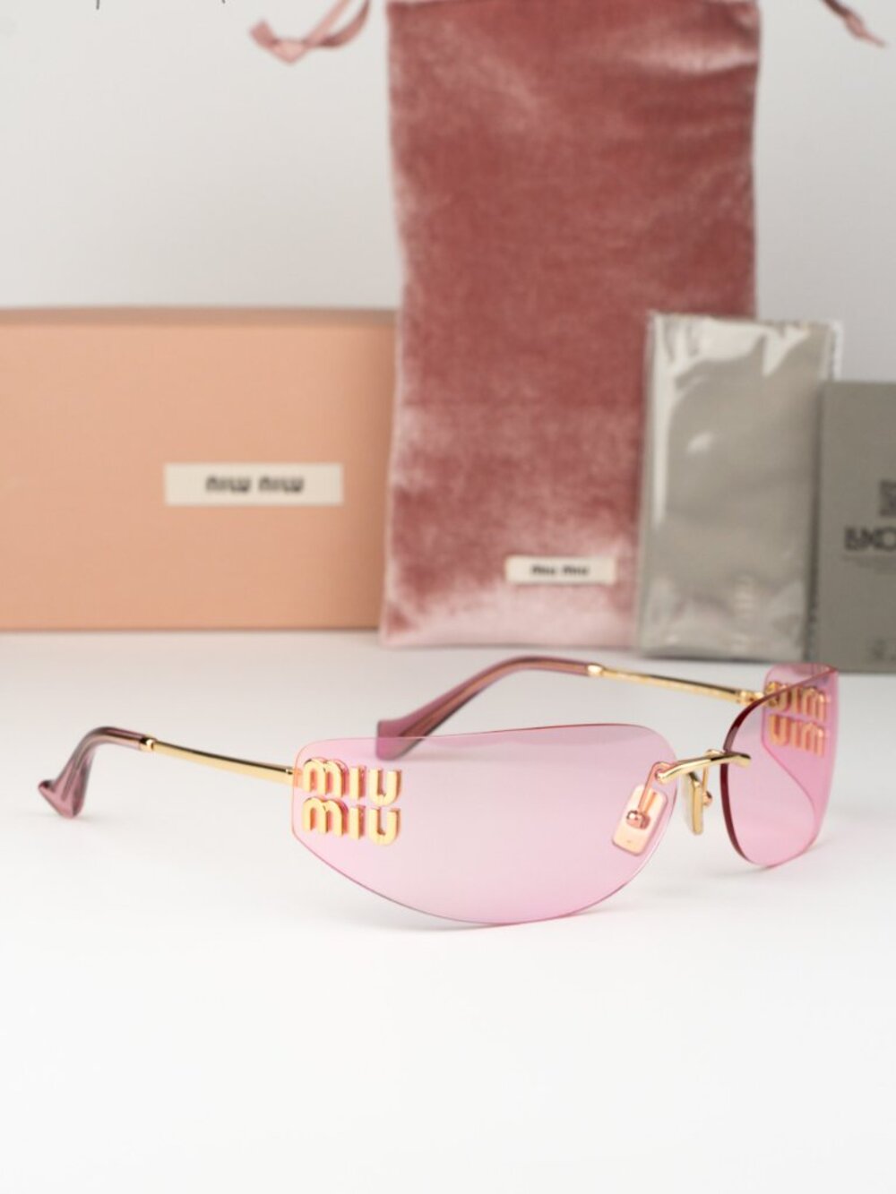 Miu Miu Women Sunglasses Gold Pink Mirror Rectangle MUA51S 5AK90Y NEW AUTHENTIC